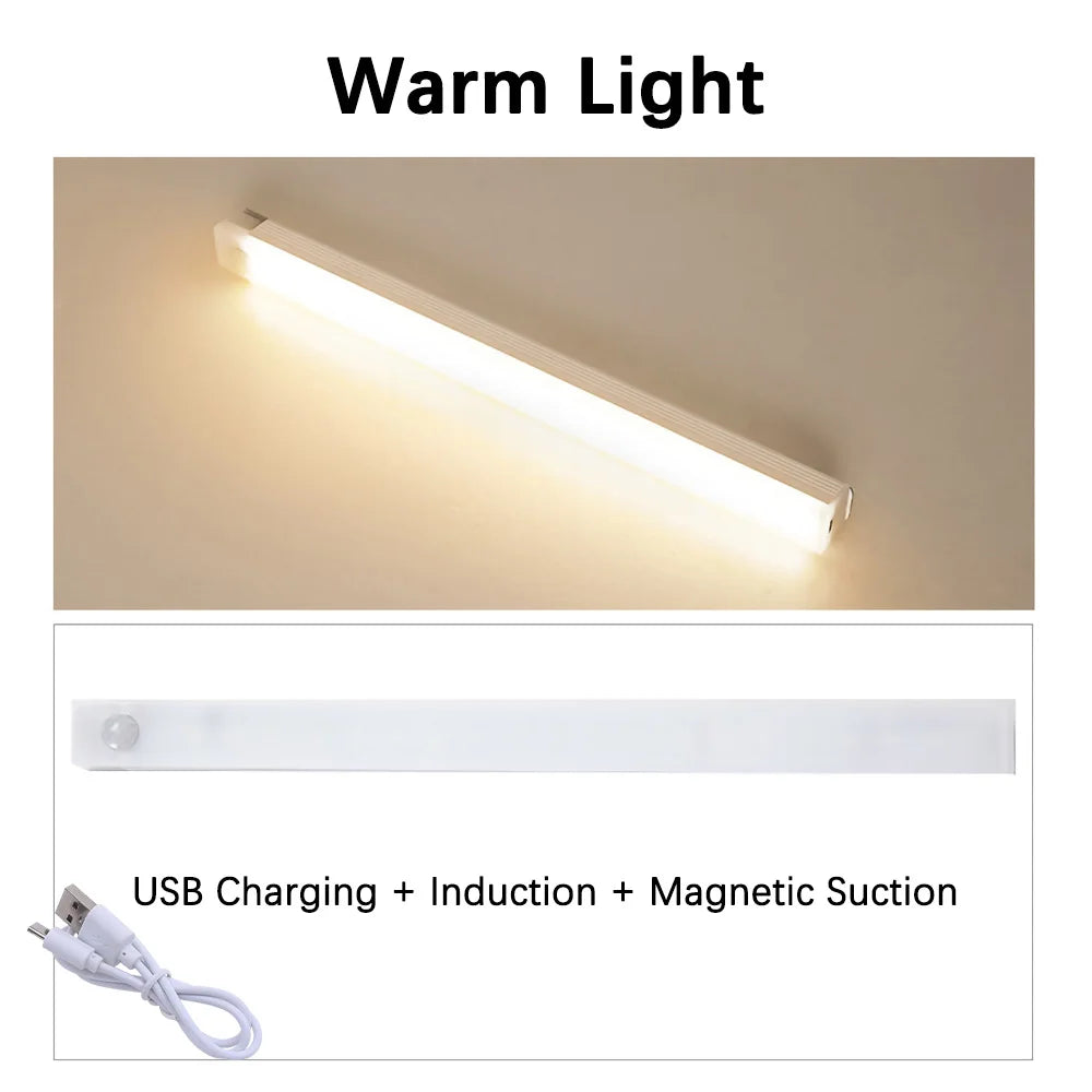 פס תאורת LED אלחוטי נטען עם חיישן תנועה - אור לבן קר וצהוב חם