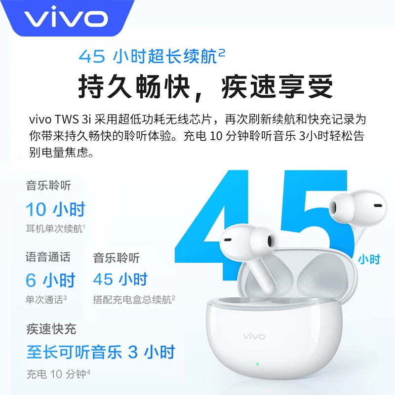 Vivo TWS 3i Original True Wireless Bluetooth Headset 45H Long Battery Life AI Call Noise Reduction In-ear Music