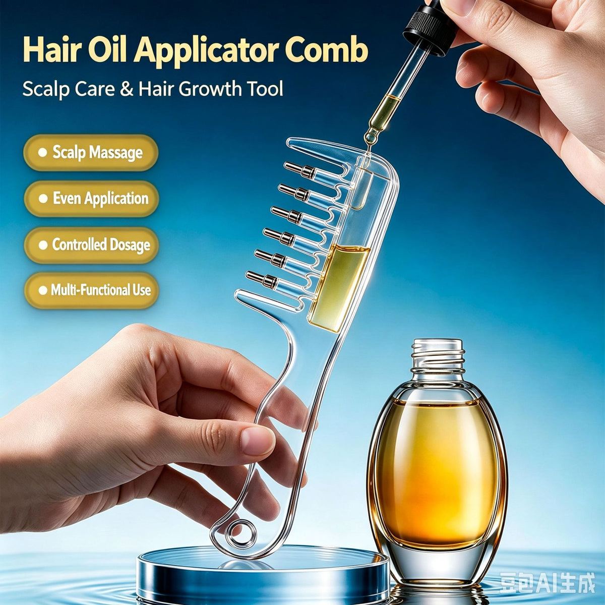 Scalp Medication Comb, Elastic Rolling Ball, Transparent Liquid Guiding Comb, Household Hair Growth And Anti-hair Loss Essential Oil Care Massage Comb