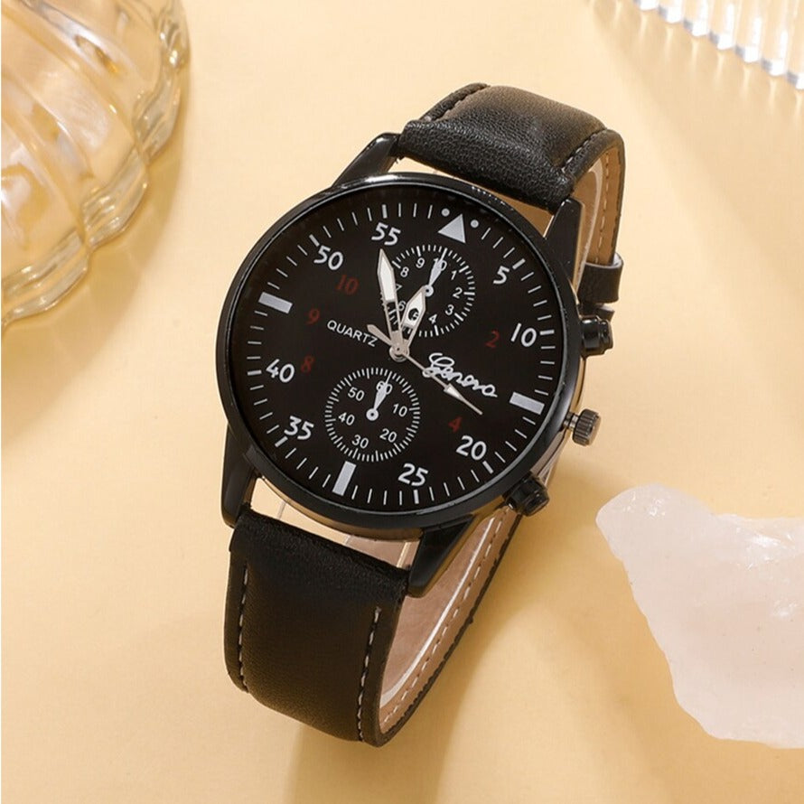 סט שעון כרונוגרף וצמידי עור