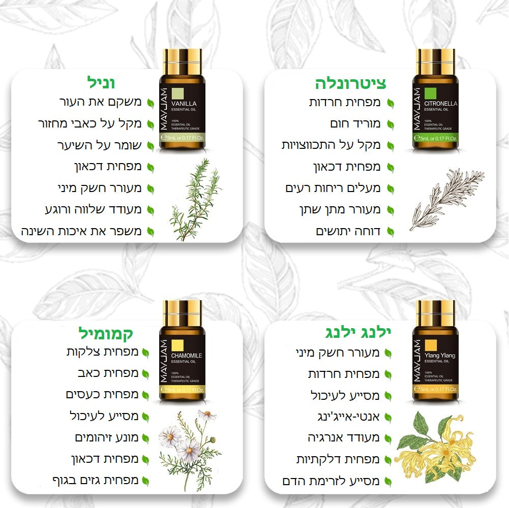 שמנים אתריים ריח טיפוליים ספא עיסוי רוגע שלווה נר