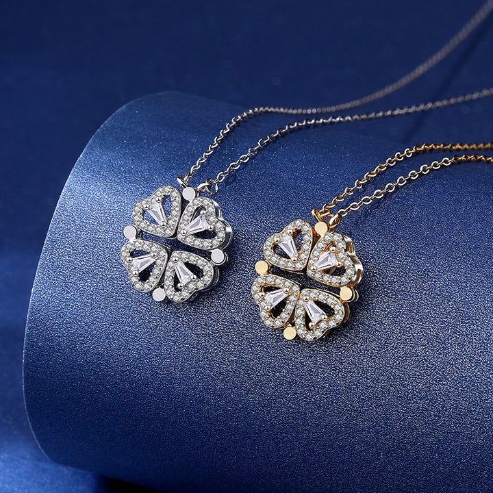 שרשרת לב תלתן פרח לבבות זהב כסף חתונה בת זוג מתנה