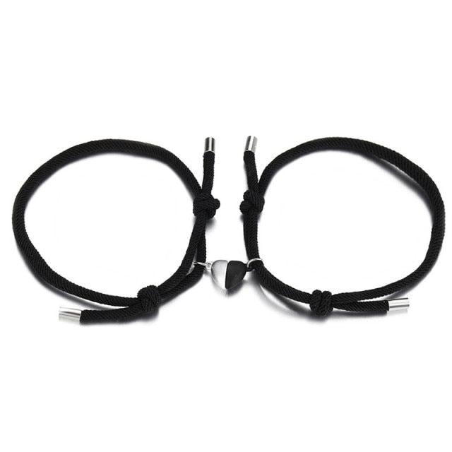 צמידים שחור כסף לב לבבות אהבה זוגיות