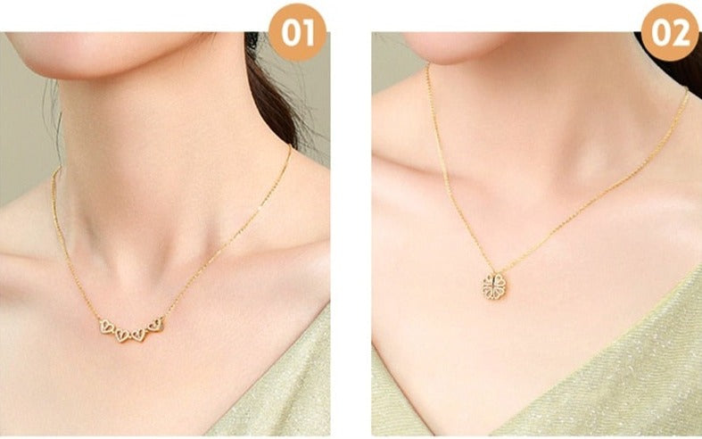 שרשרת לב תלתן פרח לבבות זהב כסף חתונה בת זוג מתנה